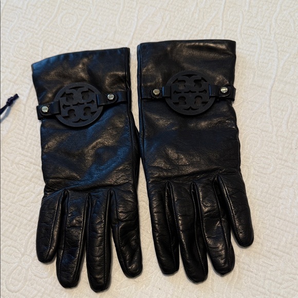 Black Leather Gloves with Logo Accent - Picture 2 of 10